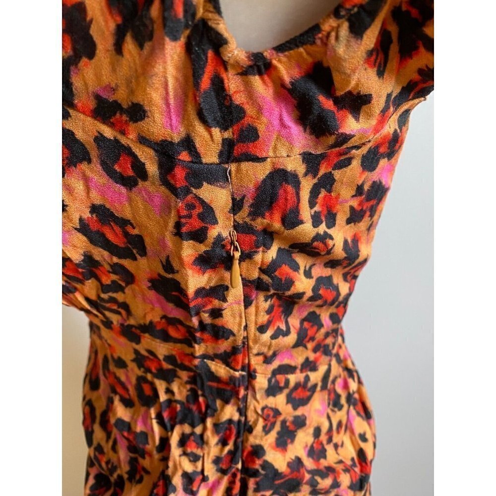 𝅺FRENCH Connection Womens "Amelia" Leopard Midi Dress Size 6 Front Slit - Picture 5 of 9